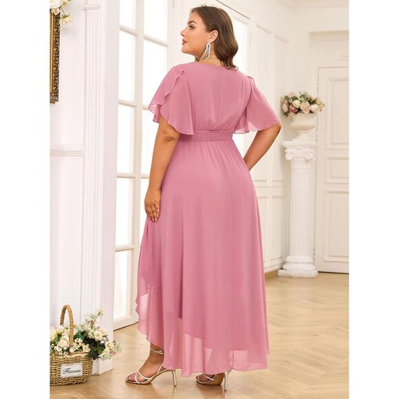 Plus Size Prom Dress Chiffon High Low Bridesmaid Formal Summer Wedding - Picture 6 of 8
